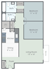 2 Bedroom 2 Bath 1136 sq ft floor plan image